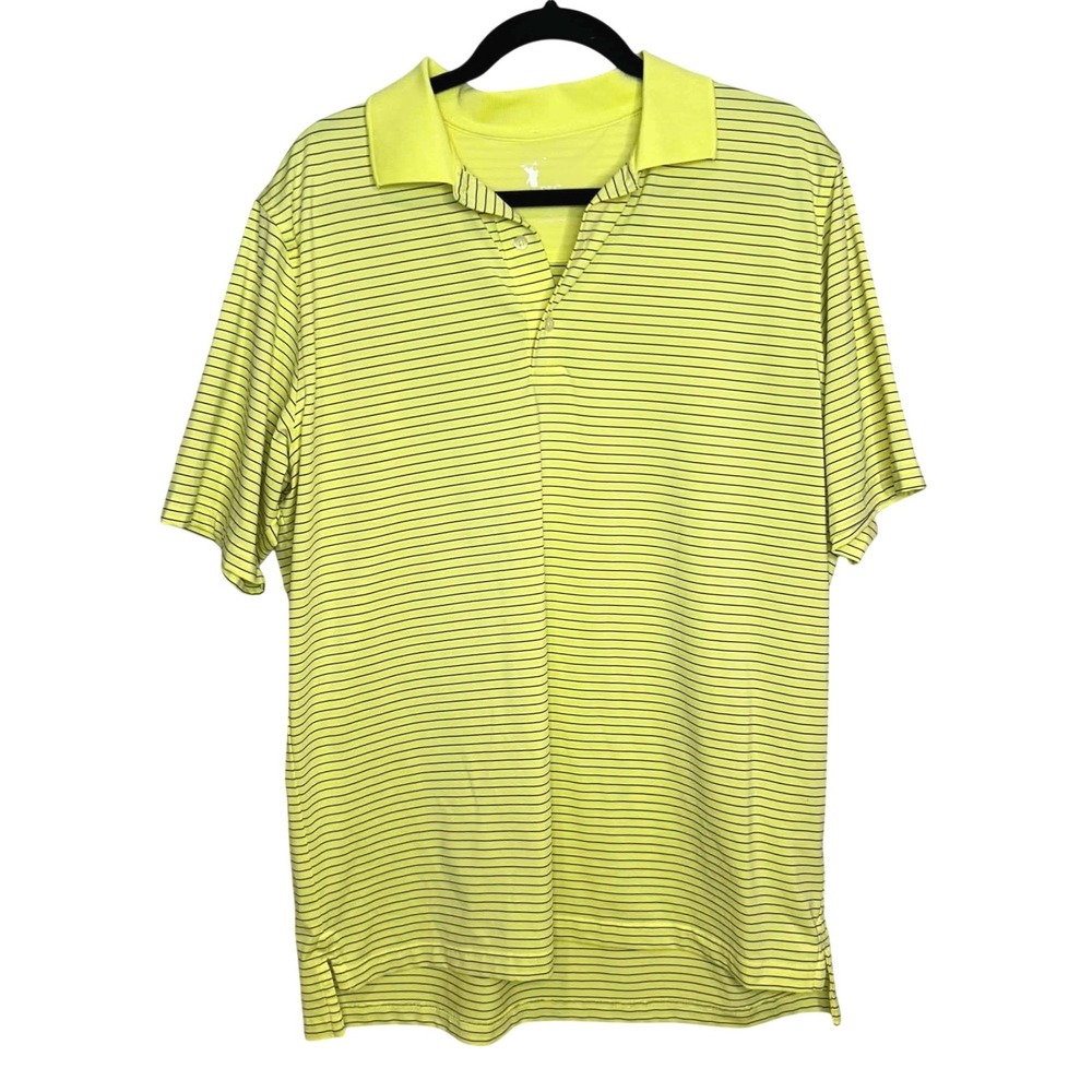F&G Tech Mens Yellow Striped Short Sleeve Golf Polo Shirt Large